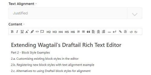 Wagtail: Extending the Draftail Editor Part 2 - Block Styles