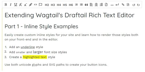 Wagtail: Extending the Draftail Editor Part 1 - Inline Styles