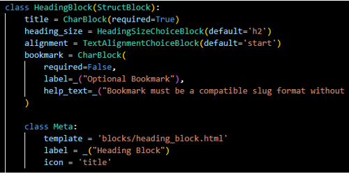 Add Heading Blocks with Bookmarks in Wagtail