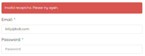 login form with failed recaptcha