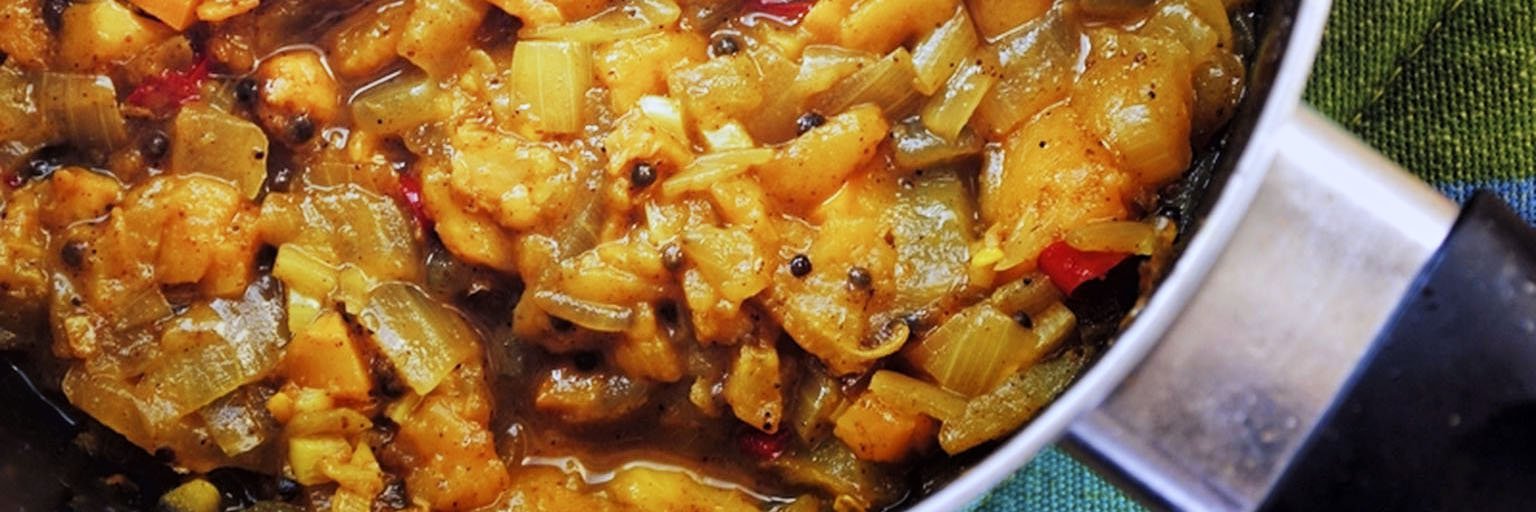 loquat chutney simmering in the pan