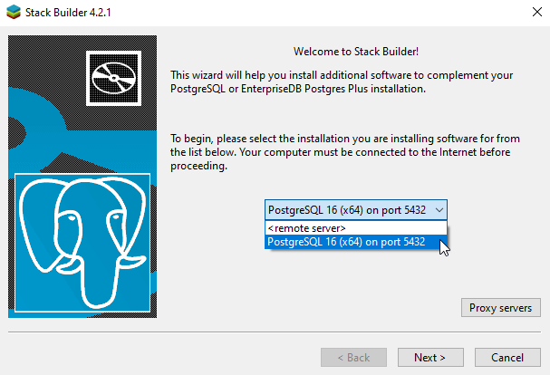 postgresql upgrade wizard stack builder welcome