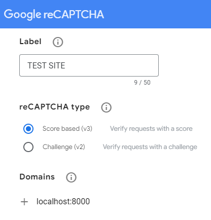 Creating a reCAPTCHA test key in the admin console